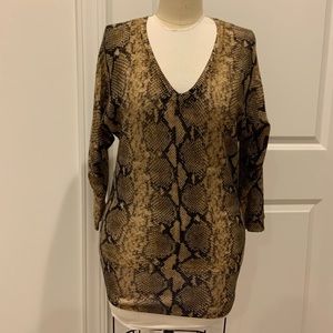 Sutton Studio Top Tan Brown Cashmere Snakeskin Top Women M